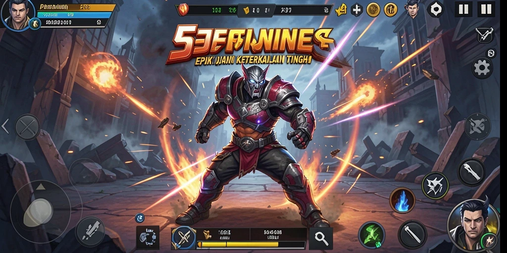 Tampilan gameplay dinamis di 55FIVE dengan pertarungan yang mendebarkan.