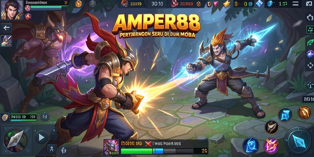 Tangkapan layar AMPER88 menampilkan aksi pertarungan seru dalam gameplay MOBA.