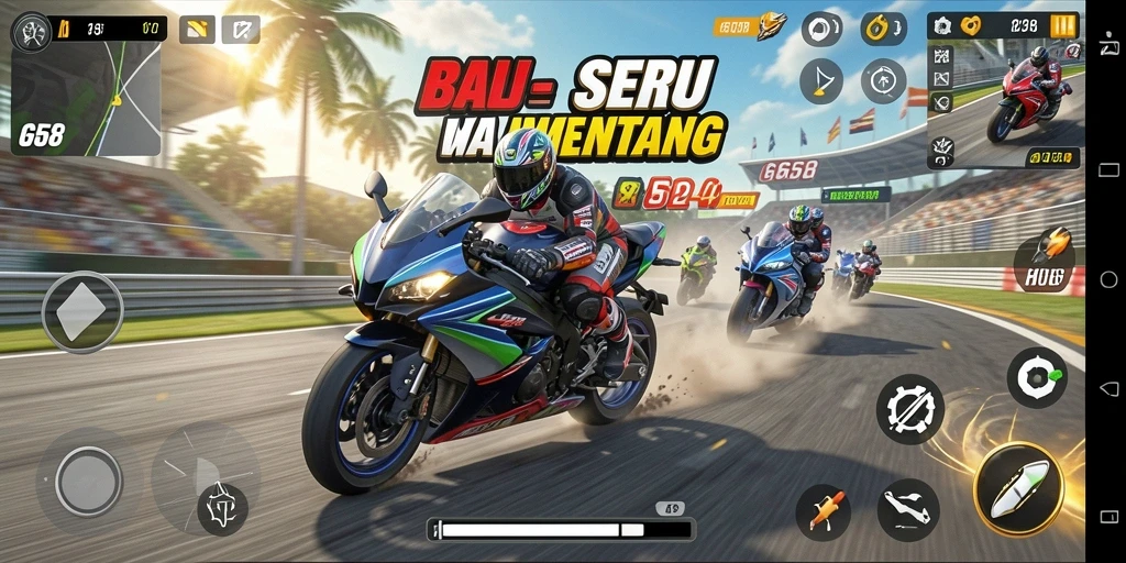 Tampilan gameplay G668 menampilkan aksi balapan motor yang intens.
