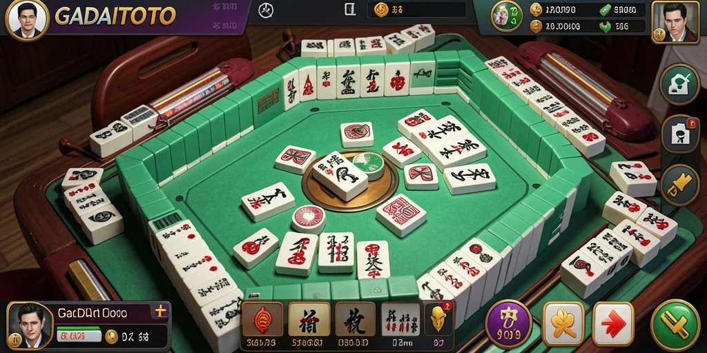 Tampilan gameplay seru di GADAITOTO dengan desain ubin Mahjong yang menarik.