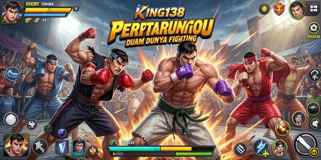 Tangkapan layar KING138 menunjukkan pertarungan epik antar karakter.